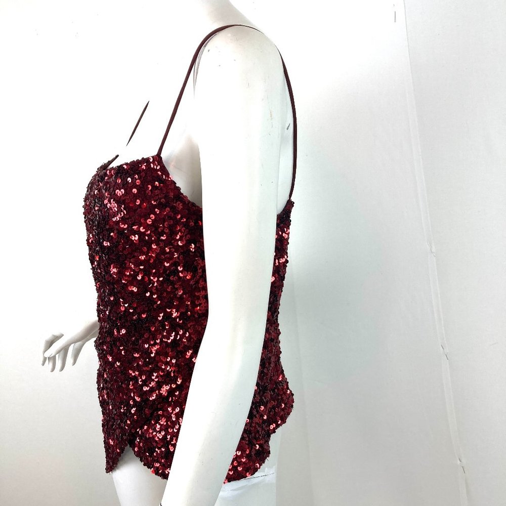 Cache Red Sequin Asymmetrical Cami Top - Picture 4 of 8